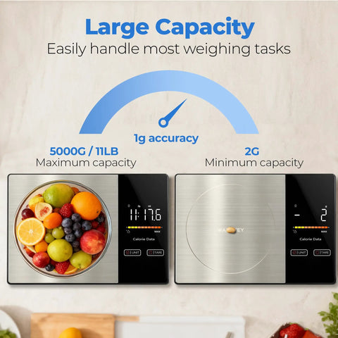 Smart Nutrition Food Scale With App, 1g Precision Digital Kitchen Scale For Tracking Calories, 24 Nutrients, 11 lb capacity