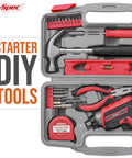 Open case of Red 35 Piece Tool Kit With 3.6V USB Electric Screwdriver And Drill Set for home DIY projects