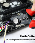 6 Inch Flush Wire Cutters With Built In Stripping For Copper Aluminum And Insulated Wires being used in complex circuits