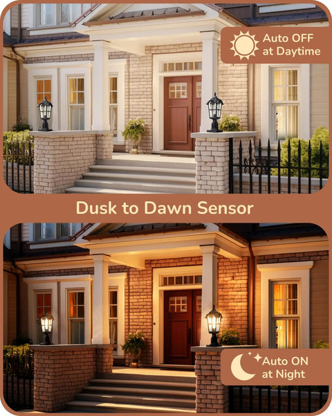 Dusk To Dawn Outdoor Post Light With Pier Mount Base Black Roman Weatherproof Lamp Post Lantern with water ripple glass on porch