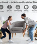 Couple lifting sofa highlighting Upgraded 2mm Thick Silicone Chair Leg Floor Protectors For Hardwood Floors with icons above