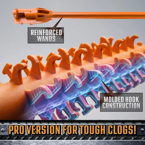 Close-up of Drain Weasel Sink Snake Hair Clog Remover Tool's reinforced wands and molded hook construction for efficient cleaning.