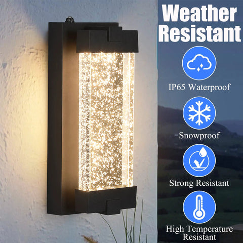 Black Wall Sconce With K9 Crystal Bubble And Dusk To Dawn Sensor Exterior LED Wall Mount Lantern, showcased weather-resistant features