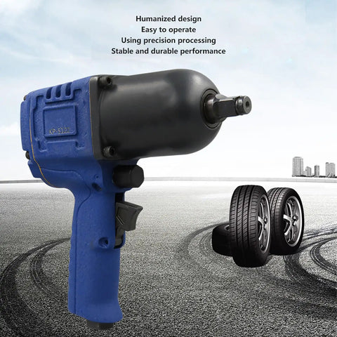 Heavy Duty 1/2 Inch Pneumatic Impact Wrench Packing Badass Torque For Professional Garage Equipment And Shop Hardware Maintenance Durable Air Powered Ratchet Tool For No Nonsense Daily Grind on a gray asphalt background.