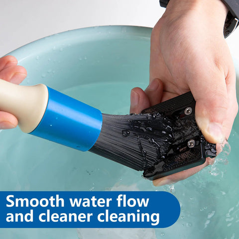 Heavy Duty Parts Washer Brush With 31 Inch Hose in use, showing smooth water flow and effective cleaning against grime.