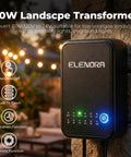 Close-up of 80W transformer for All In One Low Voltage Landscape Lighting Kit With 8 Waterproof LED Spotlights, outdoor installation.