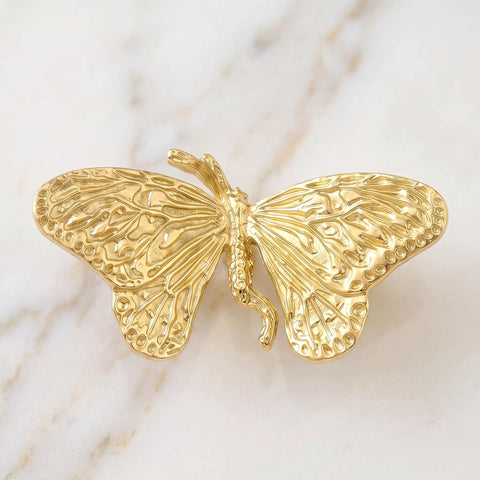 Heavy Duty Butterfly Cabinet Knobs With Slick Brushed Gold Finish For Dressers Crafted From Legit Solid Brass featuring smooth wings.