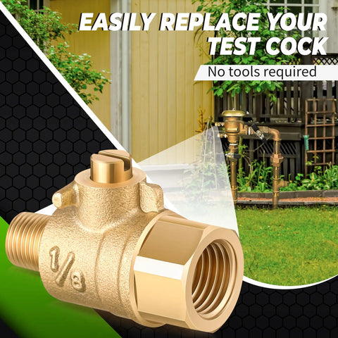 Two Pack 1/8 Inch Male To 1/4 Inch Female Test Cock Kit With Brass Body And PTFE Sealant Tape Leak Proof Backflow Valve For Sprinkler Backflow Preventer 1/4 Inch Female Connector