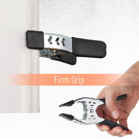 Close-up of Beast Mode Spring Clamps Set 8 Pack 6 Inch with PVC Coated Tips, showing strong grip in use.