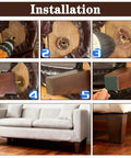 Installation steps for Beefy 4 Inch Wood Furniture Legs Set Of 4 In Square Brown Finish with bolts for sofa replacement.