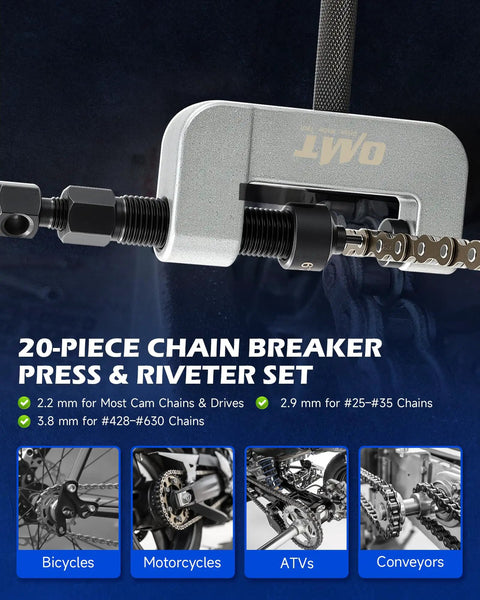 20 Piece Motorcycle Chain Tool Kit With Powder Coated C Frame And 5 Pins Pre Press Cap on chain demonstration