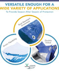 Medium Duty 40 By 40 Foot Water Resistant Tarp With 5 Mil Thickness Reversible Blue And Silver Tough As Nails All Around showing grommets and double-sided design