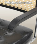 360 Degree Swivel Office Chair With Wheels, Tilting Rattan Desk Chair, PU Leather Seat, Adjustable Armrests, Ergonomic Design