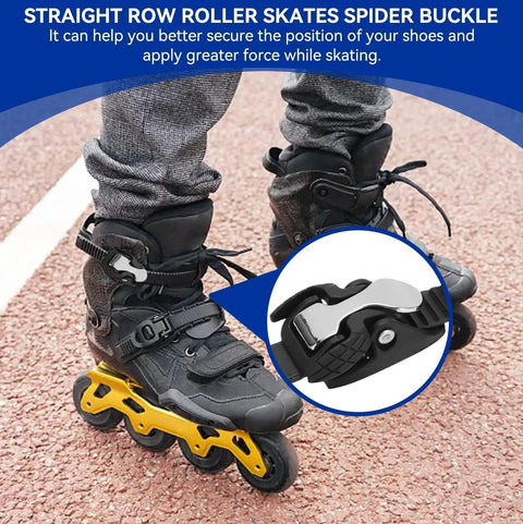 Replacement Inline Skate Straps and Buckles for Men Women Kids Adjustable Roller Skate Strap Kit Durable PE Material Hassle Free Install Energy Strap Spider Buckle System Skating Parts on black inline skates with yellow wheels