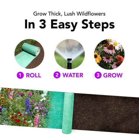 Easy Grow Wildflower Seed Mat Delivers 40 Sq Ft Of Annual And Perennial Mix On Eco Friendly Bio Fabric for planting and blooming.
