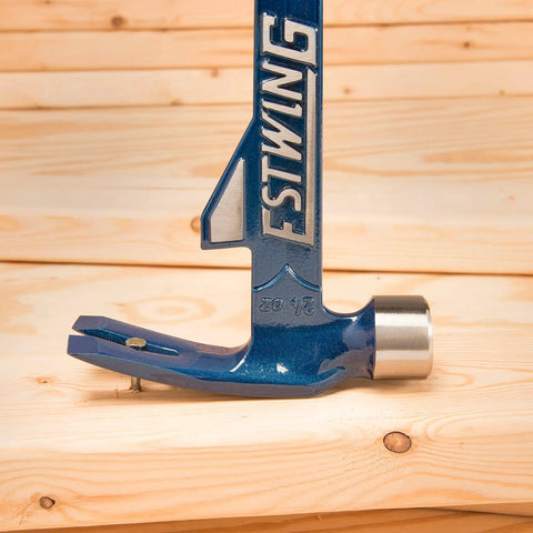 Hammertooth Style Hammer 24 Oz with long handle and rip claw on wooden surface, USA Made Pro Grade Framing and Demolition Tool