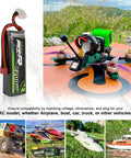 3S 2200mAh 11.1V LiPo battery with Dean Style T Connector displayed with various RC models including quadcopters and cars