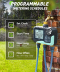 Three Zone Lawn Water Timer With Brass Inlet And Outlet, Independent Scheduling For Each Zone, IP65 Waterproof Sprinkler Timer with LCD screen in garden setting