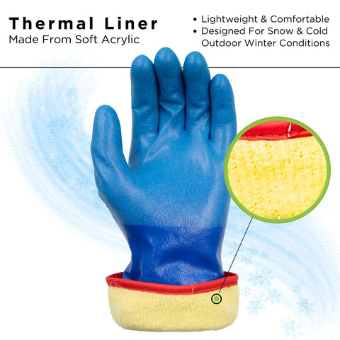 Close-up of Temres 282 Waterproof Insulated Winter Work Gloves showing thermal fleece liner and breathable polyurethane coating.