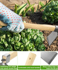 Heavy Duty Curved Garden Hoe Workhorse 15 Inch Stainless Steel Mattock With Wooden Handle weeding in the garden.
