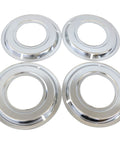 Replacement Round Gas Stove Drip Pans For Frigidaire And Tappan 4 Pack Made In USA Fits 5303131115 displayed in a set of four silver pans.