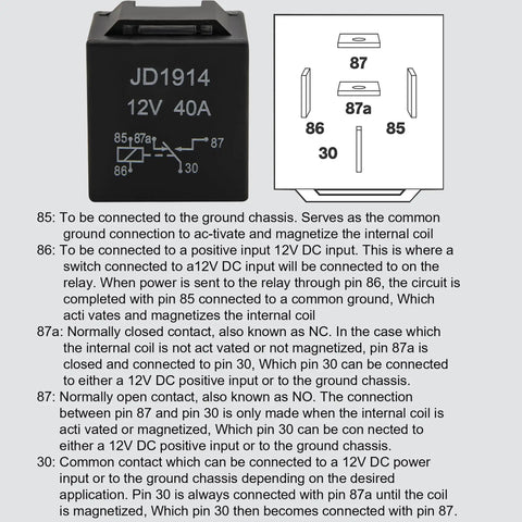 10 Pack 30 40 Amp 12V SPDT Relay Switch Waterproof 5 Pin For Automotive And Marine Use shown with diagram and labels