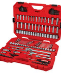 Kickin 135 Piece Mechanic Tool Set With Low Profile Ratchet And Hella Smooth 72 Tooth Swing in red blow molded case.