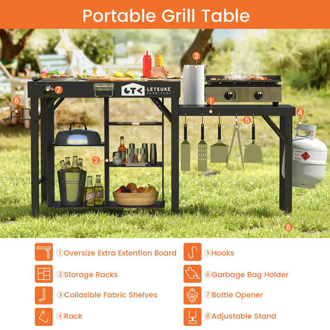 Portable Grill Table For Blackstone Griddle And Ninja Fits Foldable Prep Table With Storage Outdoor Camping Patio Picnic Bbq Stand No Tools Needed Instant Setup Stable Heavy Duty Table For On The Go Cooking