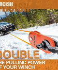 10 Ton Snatch Block and Tackle Pulley System Delivers 22,000 Lbs Capacity for Beefed Up Offroad Recovery in snowy terrain