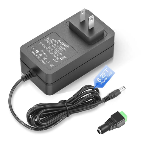 Go To 24V Power Supply 2A 48W AC to DC Adapter with 5.5x2.5mm Plug and 6.2ft Cable for LED Strip Lights and CCTV Cameras