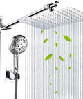 High Pressure Rainfall Shower Head Combo With 11 Inch Extension Arm And 9 Settings Handheld, Anti Leak Chrome Head With 1.5M Hose