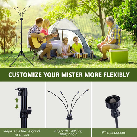 Standing Patio Misting System With Adjustable Height Up To 5.25 Feet, 26.2 Ft Water Line, Portable Outdoor Mister For Cooling Backyards, Patios, Pools And Gardens, Flexible Nozzles On Tripod Base And Adjustable Direction, Easy Setup