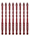 Larouoba 10pc red 1/4-inch serrated masonry drill bit set, 6mm bits, lined up