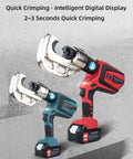 Heavy Duty Portable Rechargeable Hydraulic Cable Crimper Quickly Crushes Copper And Aluminum Terminal Connectors Fast With Dual Lithium Battery Packs For Daily Trade Grind, showing two crimping tools.