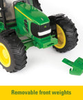 1/16 Scale Farm Tractor With Wagon Toy For Kids, Imaginative Play Ready, Removable Front Weight shown detached from tractor
