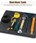 All In One 7 Piece Window Screen Repair Kit With 39 By 118 Inch Replacement Screen Spline Roller Hook Tape Measure Cutter And Clean Brush for Fiberglass Windows