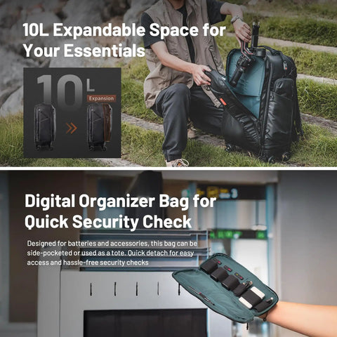 2-In-1 Roller Camera Backpack For Travel Photographers with 10L expandable space and digital organizer for security check