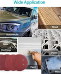 Image showcasing Six Inch 150 Mm Sanding Discs With Hook And Loop Aluminum Oxide Grits From 60 To 2000 for wood, metal, and plastic surfaces.