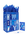 Blue Large Gift Bags Set With Greeting Card And Tissue Paper For Birthday Bash Parties 13 Inch Size Ideal For Men Dads Grandpas Boys