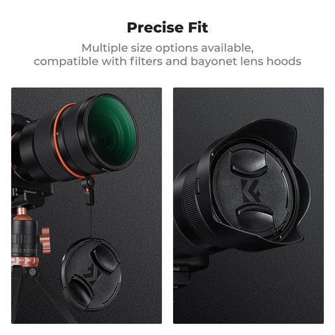 4 In 1 Center Pinch Lens Cap Kit With Anti Loss Keeper Leash And Microfiber Cloths For 49mm Lenses on a camera setup