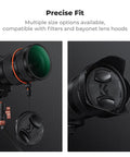 67mm Front Lens Cap Kit With Center-Pinch Design, 5-In-1 Set showing anti-loss keeper on camera lens, compatible with filters.