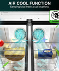 Air cool function inside Straight Up Heavy Duty 72 Cu Ft Three Door Reach In Upright Commercial Freezer showcasing food freshness.
