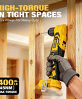 Brushless Right Angle Drill With Bright Led Work Light And Variable Speed Control Compatible With Dewalt 20v Max Batteries using 400 in-lb torque in wood.