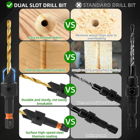 Front collage view: YQANDL 12-piece HSS adjustable countersunk drill bits with magnetic extension and storage box