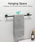 Matte Black 5 Piece Bathroom Accessories Set For Wall Mounted Use Including 18 Inch Hand Towel Bar With Towel, Modern Style.