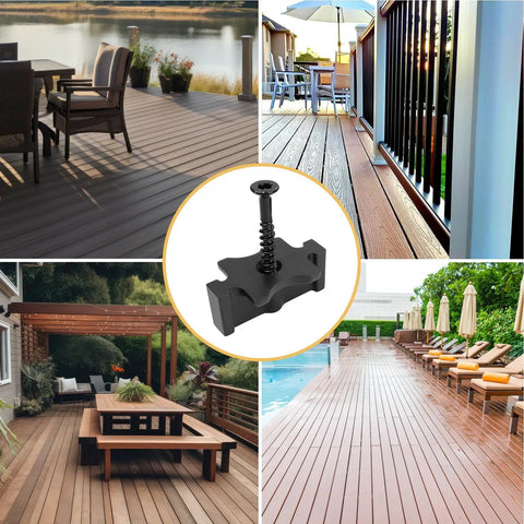 Heavy Duty Hidden Deck Fasteners For Composite And Wood Board Edges With Weatherproof Screws in outdoor deck setting.