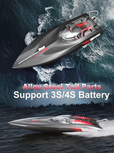 Big 25 Inch Remote Control Boat For Adults 14 Plus High Speed Brushless Watercraft With Alloy Tail, LED Lights, 4WD