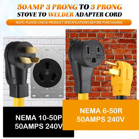 10 Foot 50 Amp Welder Adapter Cord From 10 50P Male To 6 50R Female For Welding Machines And Plasma Cutters, plug detail