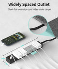 Ultra Thin Flat Plug Power Strip With 6 Foot Cord, 5 Outlets And 3 USB Ports Including 2 USB C, 1700 Joules Surge Protector on floor