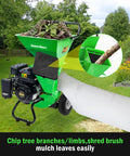 3 In 1 Wood Chipper Shredder Mulcher MF30 Heavy Duty Gas Powered 7HP 212cc With 3 Inch Capacity in yard with debris bag